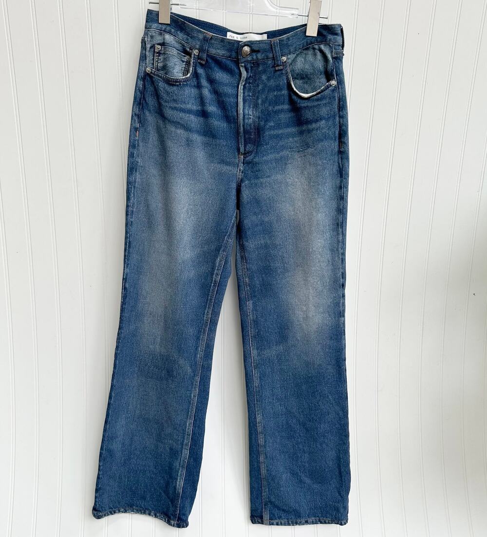 Rag & Bone Sweatpant Jeans Terry Cloth Miramar Straight Leg Blue Denim 27 Zipper
